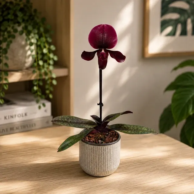 Paphiopedilum maudiae 'Black Jack' (Paphiopedilum)